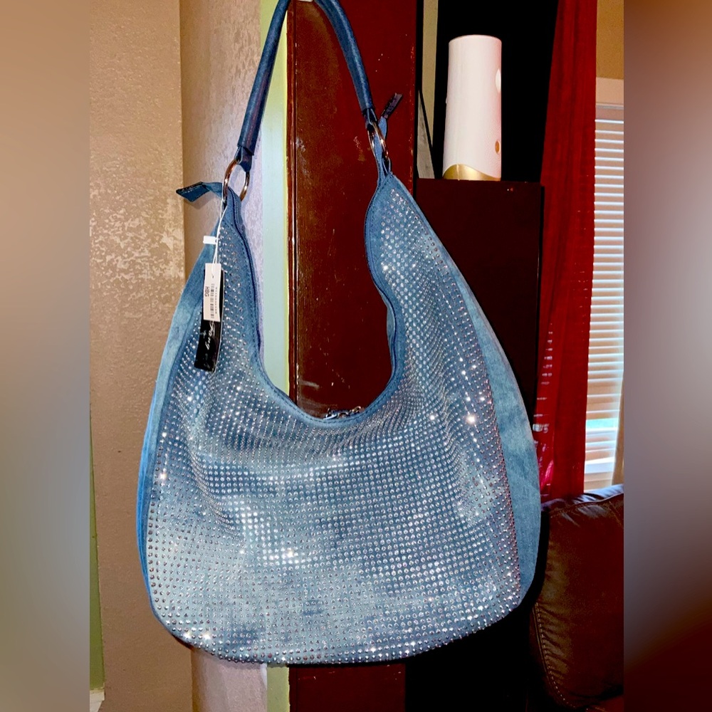 Lisa Fang Blue Denim Hobo Bag with Textured Finish